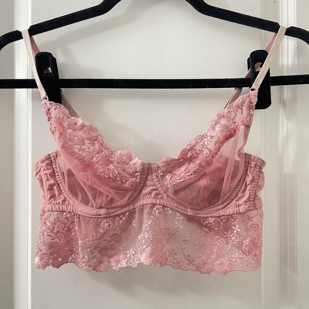 ASOS Pink Floral Longline Tulle Mesh Bra 34B